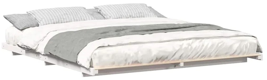vidaXL Κρεβάτι δαπέδου Λευκό 200 x 210 cm Μασίφ ξύλο πεύκου