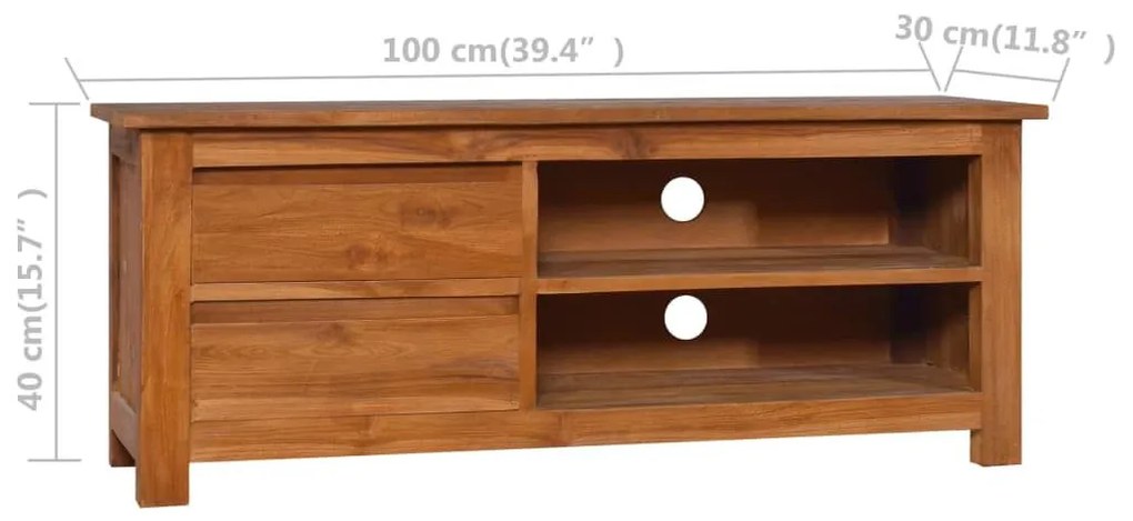 Έπιπλο Τηλεόρασης 100 x 30 x 40 εκ. από Μασίφ Ξύλο Teak - Καφέ