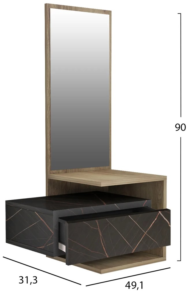 ΕΠΙΠΛΟ ΕΙΣΟΔΟΥ ΜΕ ΚΑΘΡΕΠΤΗ MEARA HM8984.13 ΜΕΛΑΜΙΝΗ BLACK MARBLE-ΦΥΣΙΚΟ 49,1x31,3x90Υεκ