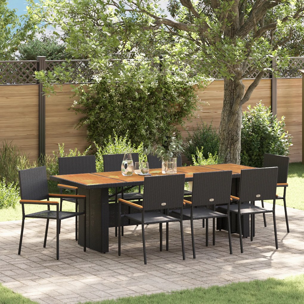 vidaXL σετ κήπου 9 τεμαχίων από μαύρο πολυ rattan