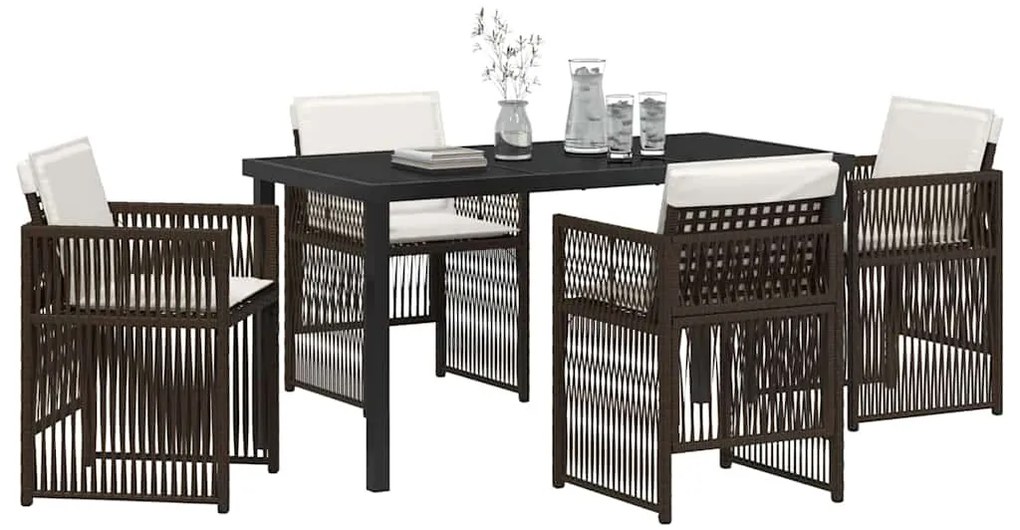 vidaXL Σέτ φαγητού για κήπο 5 pcs Καφέ Πολυ ράταν