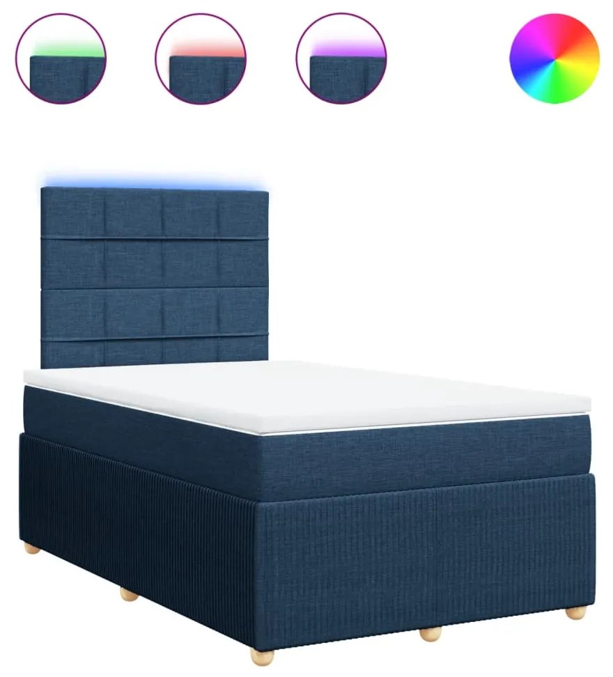 vidaXL Κρεβάτι Boxspring με Στρώμα Μπλε 120x190 εκ. Υφασμάτινο