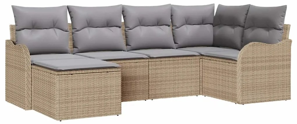 vidaXL Σετ Καναπέ Κήπου με μαξιλάρι 6 pcs Μπεζ Πολυ ράταν