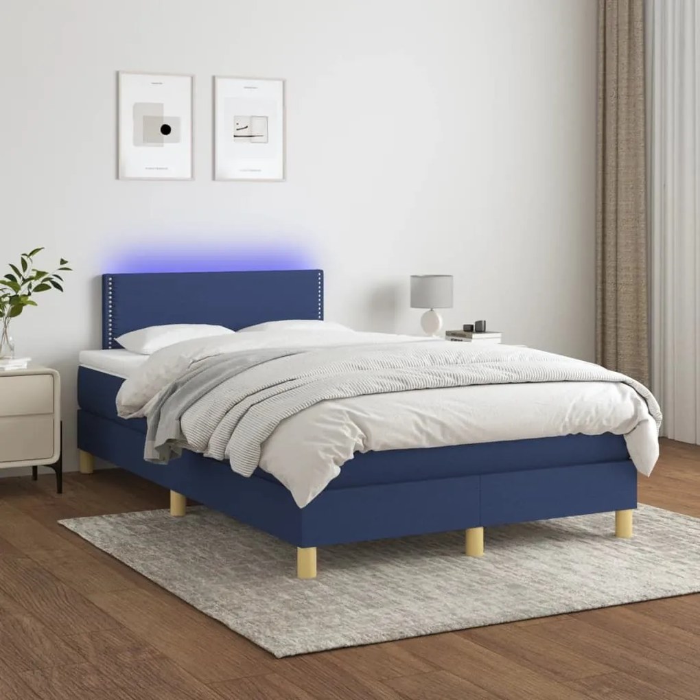 ΚΡΕΒΑΤΙ BOXSPRING ΜΕ ΣΤΡΩΜΑ &amp; LED ΜΠΛΕ 120X200 ΕΚ. ΥΦΑΣΜΑΤΙΝΟ 3133627