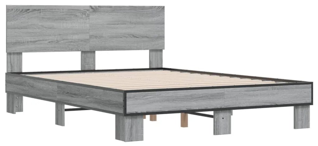 vidaXL Πλαίσιο Κρεβατιού Γκρι Sonoma 120 x 190εκ. Επεξ. Ξύλο &amp; Μέταλλο