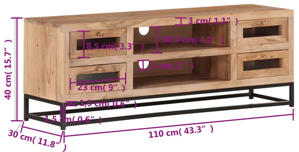 vidaXL Έπιπλο Τηλεόρασης 110 x 30 x 40 εκ. από Μασίφ Ξύλο Ακακίας