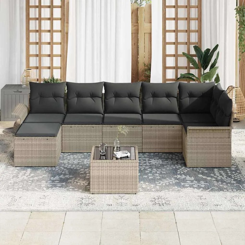 vidaXL Σετ Καναπέ Κήπου με μαξιλάρι 8 pcs Ανοιχτό γκρι Πολυ ράταν