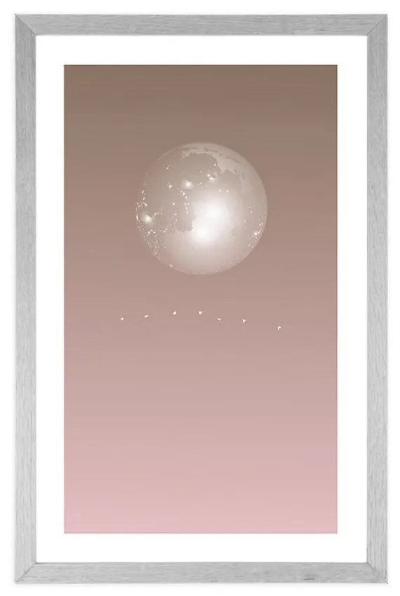 Αφίσα με παρπαστού Φεγγάρι σε απαλούς τόνους - 30x45 silver