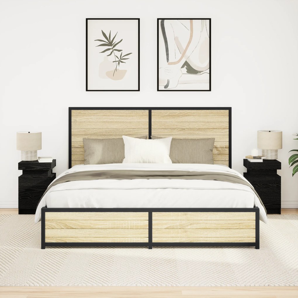 vidaXL Κομοδίνο με Φώτα LED 2 τμχ Μαύρο Δρυς 35x39x55 εκ