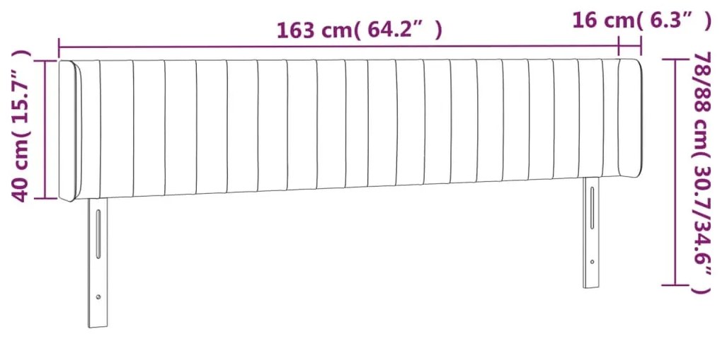 vidaXL Κεφαλάρι Κρεβατιού LED Ανοιχτό Γκρι 163x16x78/88 εκ. Βελούδινο