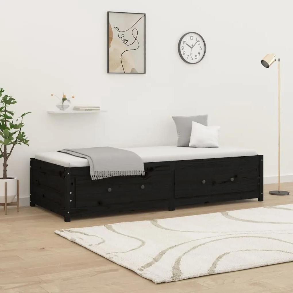 Κρεβάτι LED Μαύρο 75x190 εκ Μασίφ Ξύλο Πεύκου Small Single - Μαύρο