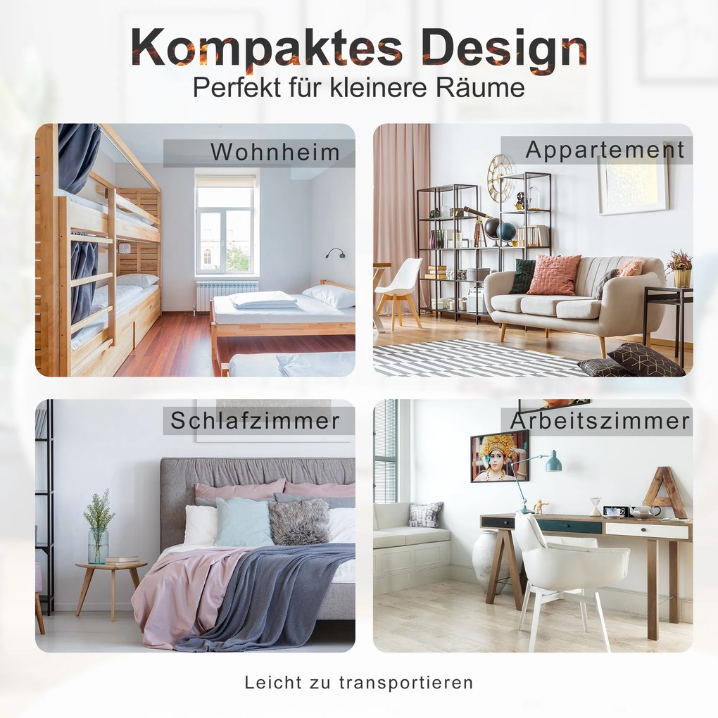 HOMCOM Ηλεκτρικό Τζάκι Ηλεκτρικό Τζάκι Σόμπα Τζάκι Επιτραπέζιο Τζάκι με Εφέ Φλόγας 600/1200W, Μέταλλο, Μαύρο, 34x17x31 cm