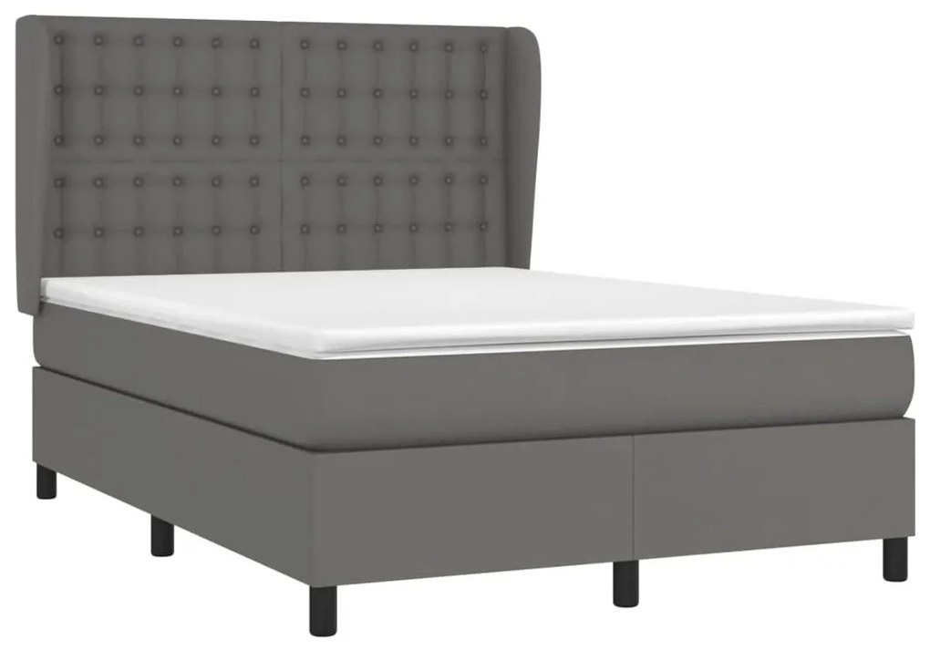 vidaXL Κρεβάτι Boxspring με Στρώμα Γκρι 140x190εκ. από Συνθετικό Δέρμα