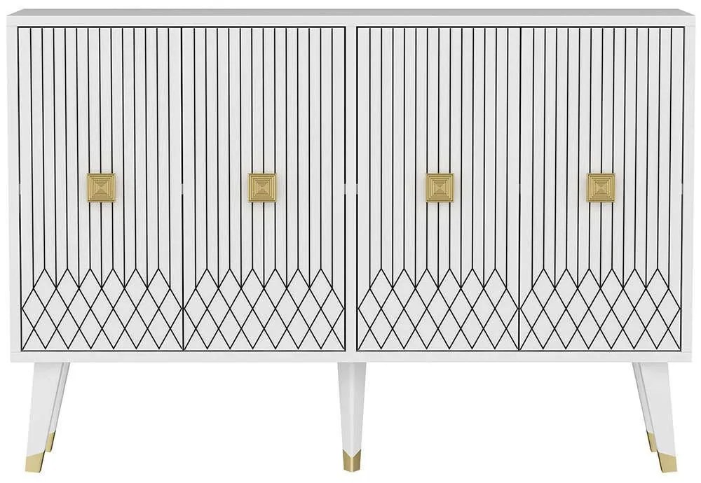 Μπουφές Carbin 327ODS1235 120x30x80cm White-Gold Μοριοσανίδα, Μελαμίνη