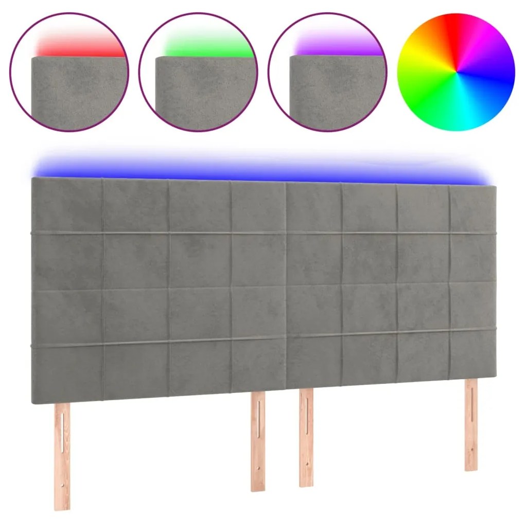 Κεφαλάρι Κρεβατιού LED Ανοιχτό Γκρι 160x5x118/128 εκ. Βελούδινο 3122478