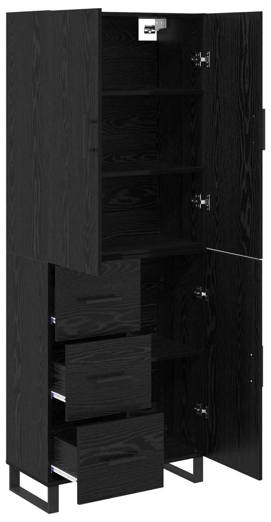 vidaXL Highboard με συρτάρι 2 pcs Μαύρη Οξυά Σύνθετο Ξύλο και Γυαλί