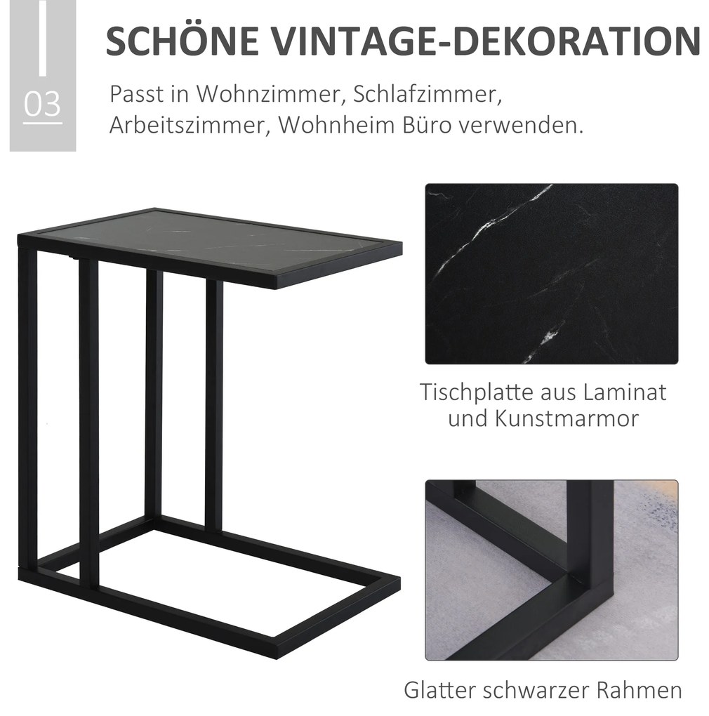 HOMCOM Κομοδίνο, σχήμα C, εξοικονόμηση χώρου, νυχτερινό τραπέζι/τραπέζι σαλονιού, όψη μαρμάρου, 45 x 30 x 51,5 cm