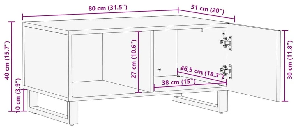 Τραπεζάκι Σαλονιού Καφέ/Μαύρο 80x51x40 εκ. Μασίφ Ξύλο Μάνγκο - Καφέ