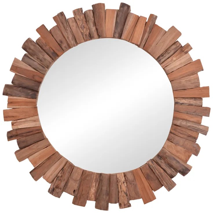 Καθρέπτης Rounder teak ξύλο σε φυσική απόχρωση Φ100x5εκ
