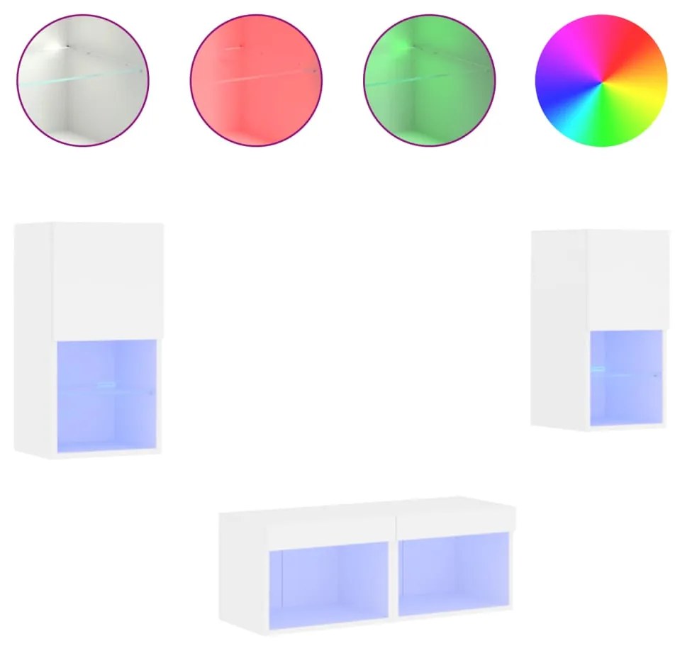 vidaXL Ντουλάπια Τηλεόρασης Τοίχου 4 Τεμ. με Φώτα LED Λευκά