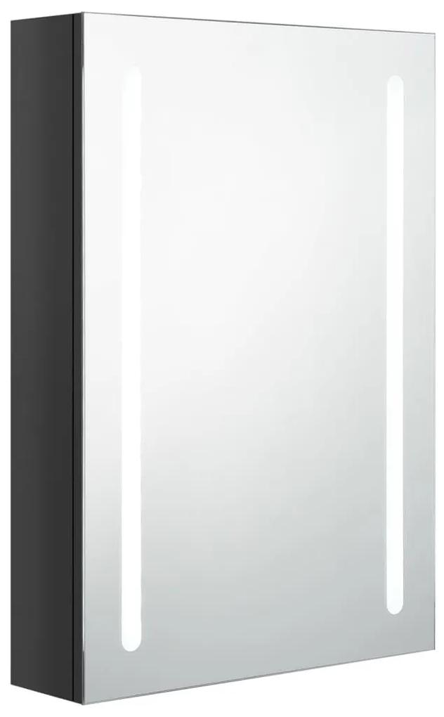 Καθρέφτης Μπάνιου με Ντουλάπι &amp; LED Λαμπερό Μαύρο 50x13x70 εκ. - Μαύρο