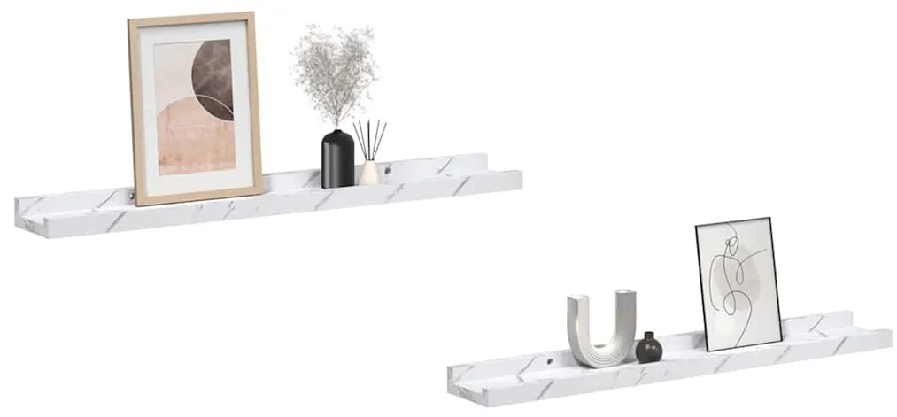 vidaXL Ράφι Τοίχου με ράφι Επιτοίχιο 2 pcs Λευκό Μάρμαρο 60 x 9 x 3 cm