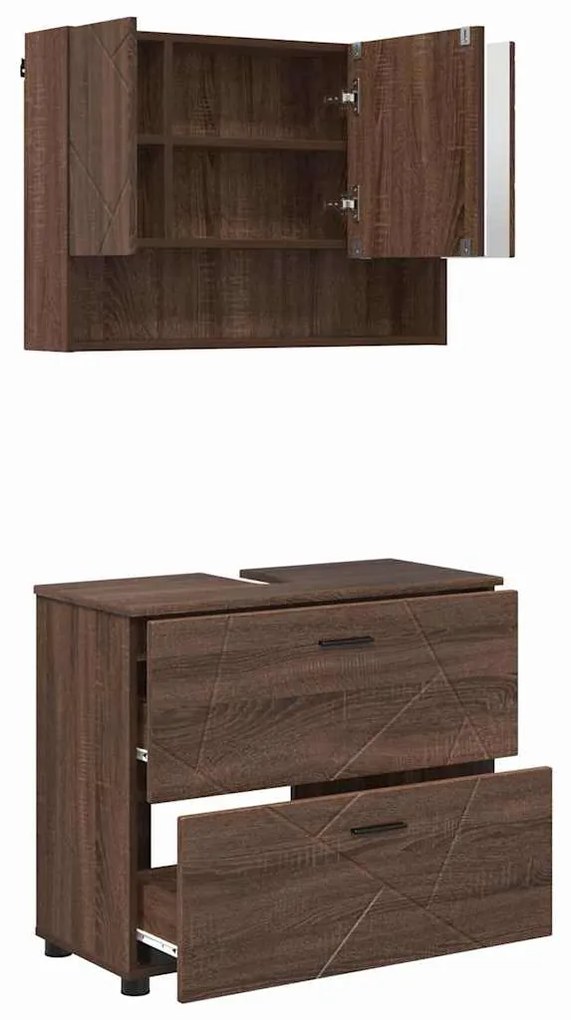 vidaXL Σετ Επίπλων Μπάνιου με ράφι 2 pcs Καφέ δρυς 76,5 x 35 x 64 εκ