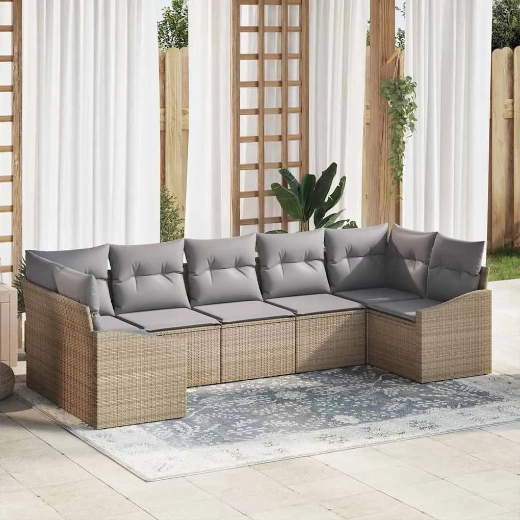 vidaXL Σέτ φαγητού για κήπο με μαξιλάρι 7 pcs Μπεζ, Ανοιχτό Γκρι