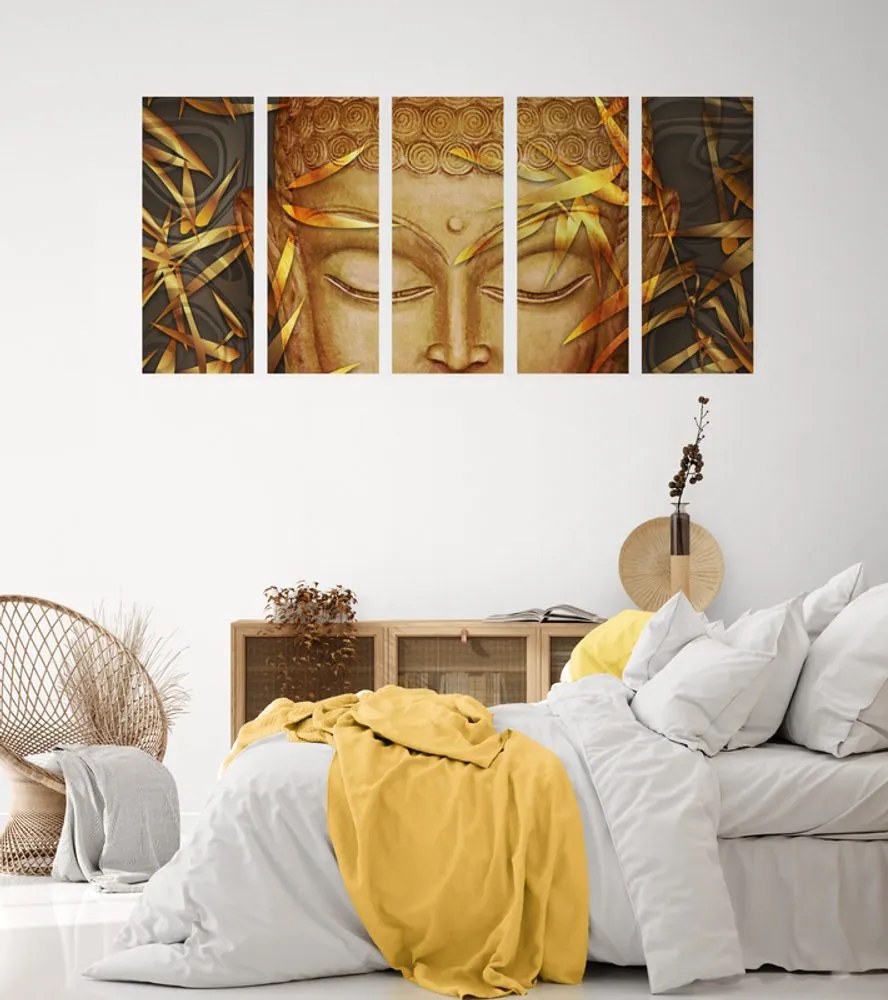 Λεπτομέρεια εικόνας 5 μερών Βούδας σε χρυσό σχέδιο - 100x50