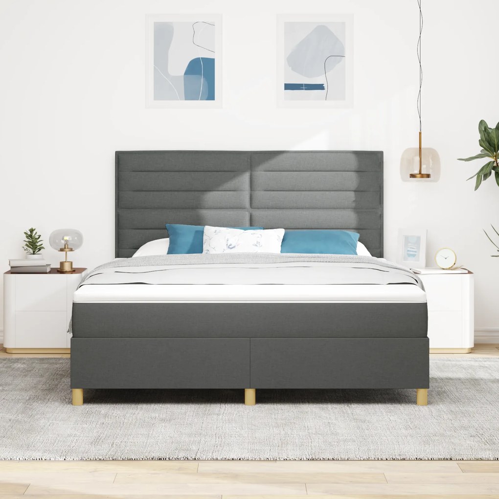 vidaXL Box Spring Bed με Στρώμα Σκούρο Γκρι