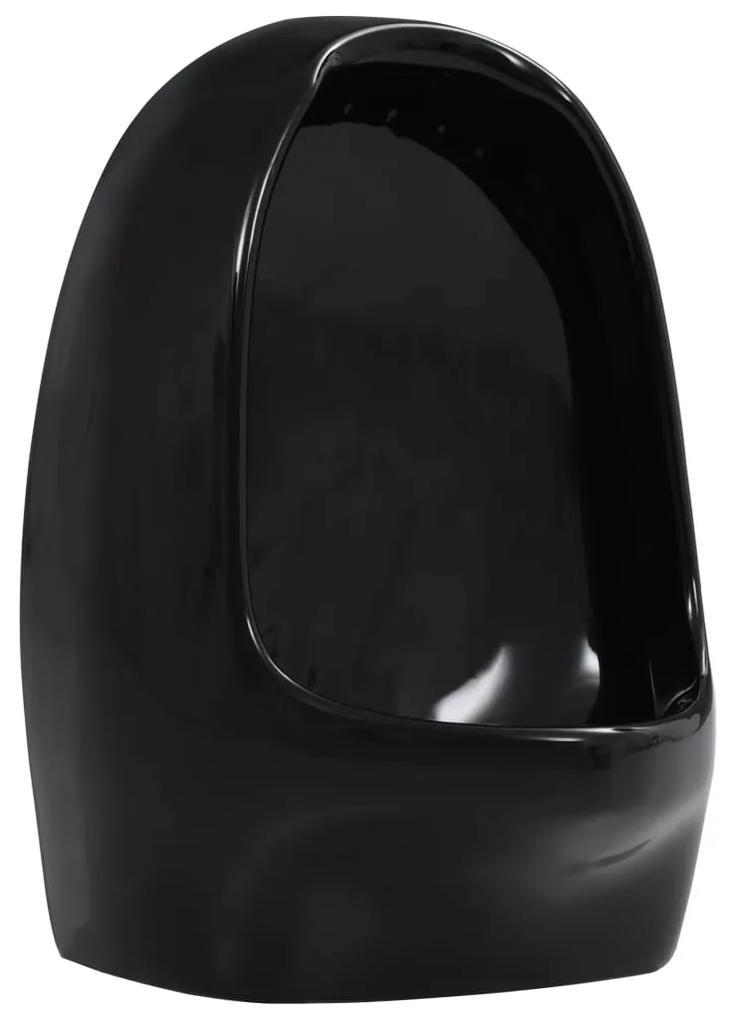 vidaXL Ουρητήριο Επιτοίχιο/Κρεμαστό Μαύρο Κεραμικό με Βαλβίδα Έκπλυσης
