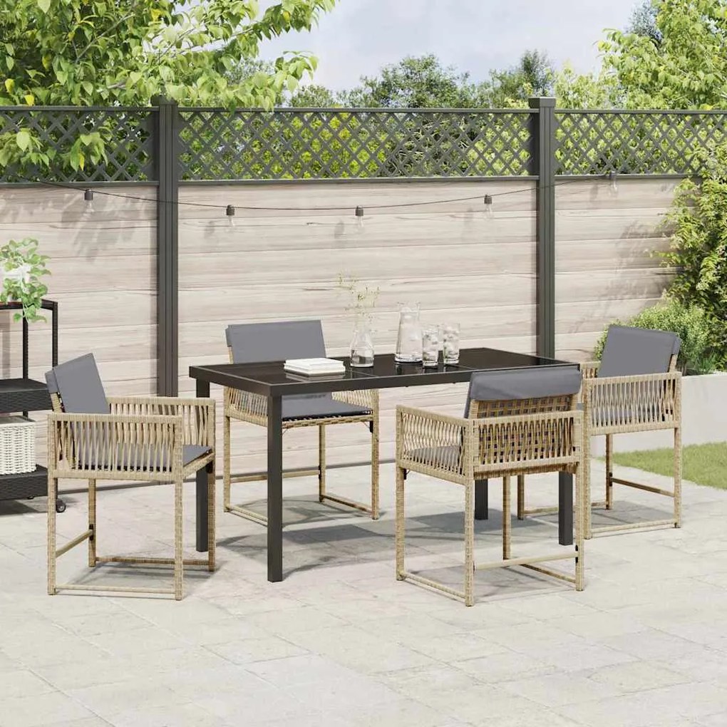 vidaXL Σέτ φαγητού για κήπο 5 pcs Μπεζ συνθετικό ρατάν