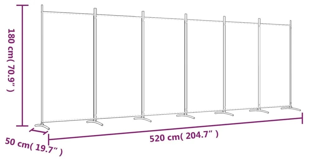 Διαχωριστικό Δωματίου με 6 Πάνελ Λευκό 520 x 180 εκ. από Ύφασμα - Λευκό