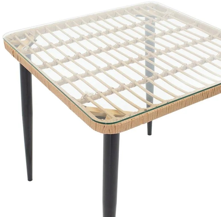 Τραπέζι Naoki μέταλλο μαύρο-pe φυσικό-γυαλί 80x80x78εκ 80x80x78 εκ.