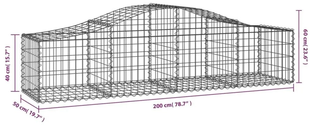 Συρματοκιβώτια Τοξωτά 6 τεμ. 200x50x40/60 εκ. Γαλβαν. Ατσάλι - Ασήμι