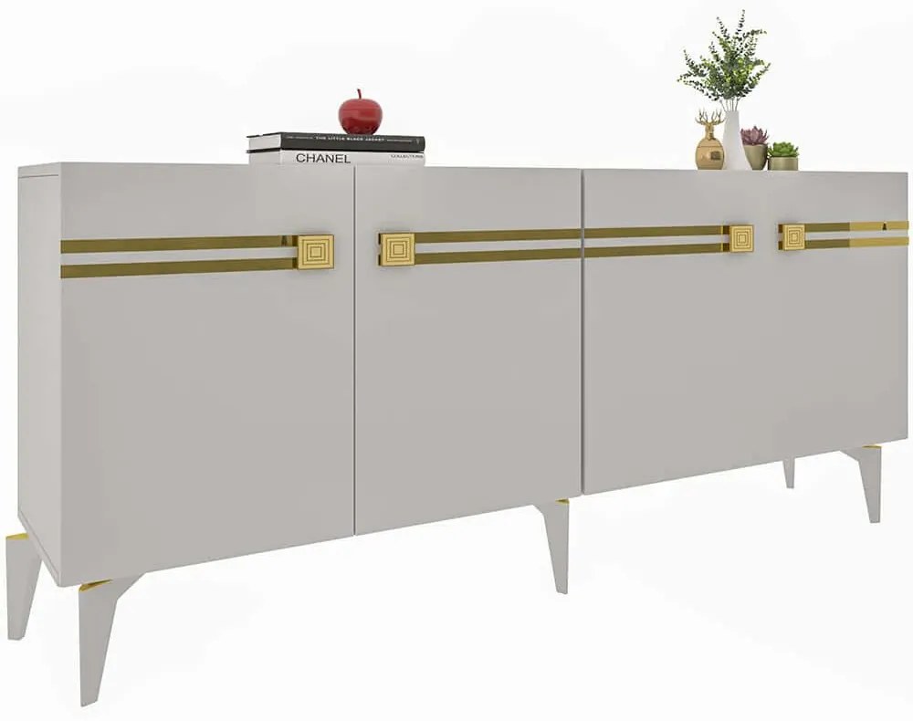 Μπουφές Hayat 475OLV1793 150x35x80cm White-Gold Particle Board, Melamine