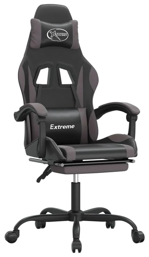 vidaXL Καρέκλα Gaming Περιστρ. Υποπόδιο Μαύρο&Γκρι Συνθετικό Δέρμα