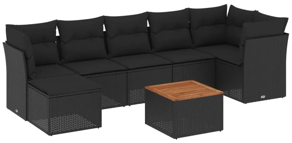 vidaXL Σαλόνι Κήπου 8 Τεμαχίων Μαύρο από Συνθετικό Ρατάν με Μαξιλάρια