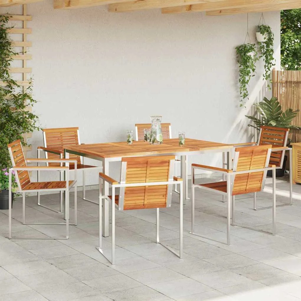 vidaXL Σέτ φαγητού για κήπο 7 pcs Σταθερό Ξύλο Ακακίας