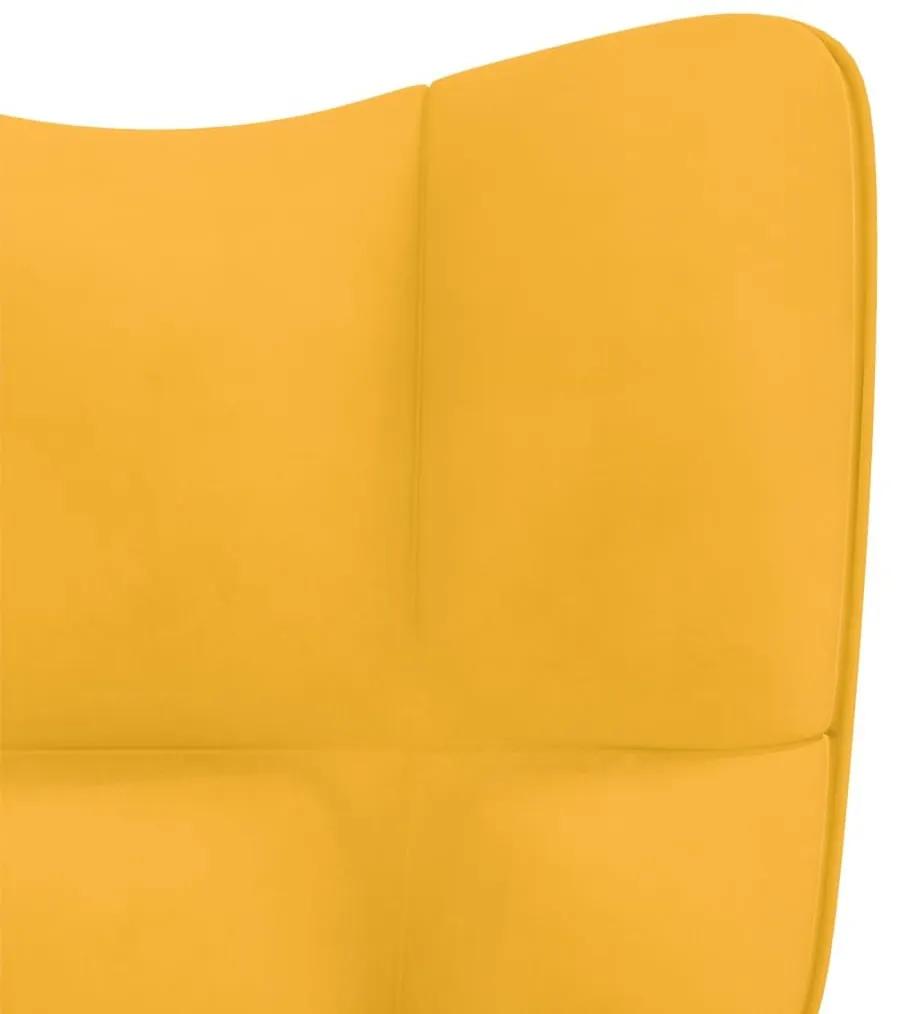 Πολυθρόνα Κουνιστή Κίτρινη Μουσταρδί Βελούδινη με Σκαμπό - Κίτρινο