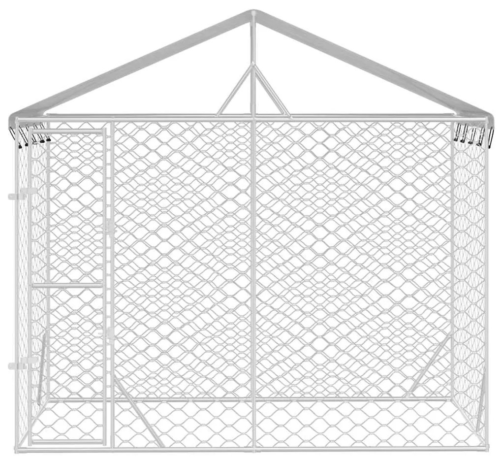 vidaXL Κλουβί Σκύλου Εξ. Χώρου με Οροφή Ασημί 3x1,5x2,5 μ Γαλβ. Ατσάλι