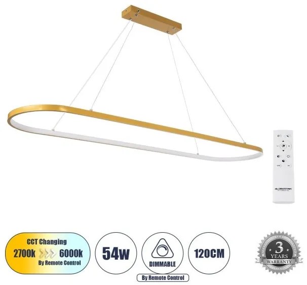 Κρεμαστό Φωτιστικό Οροφής LED CCT 54W Αλουμίνιο BOLIVAR Globostar-61274-Χρυσό 61274