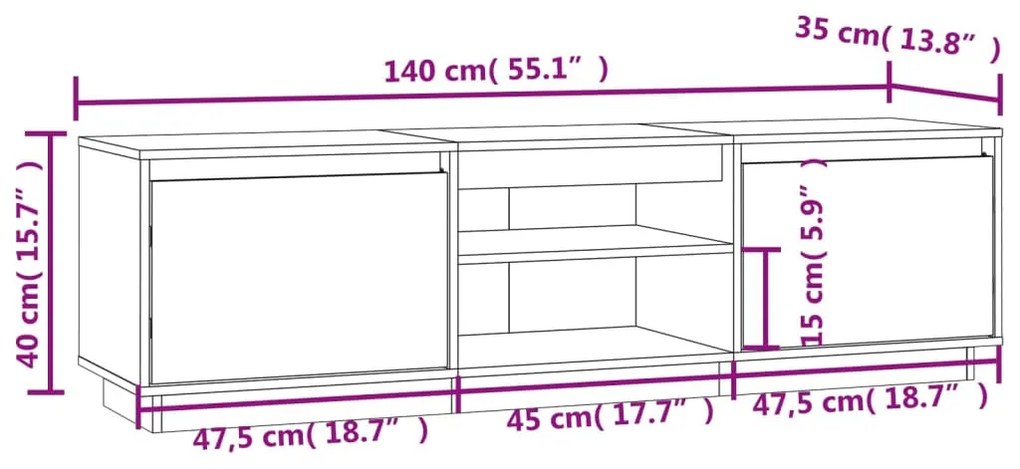 Έπιπλο Τηλεόρασης Λευκό 140 x 35 x 40 εκ. από Μασίφ Ξύλο Πεύκου - Λευκό