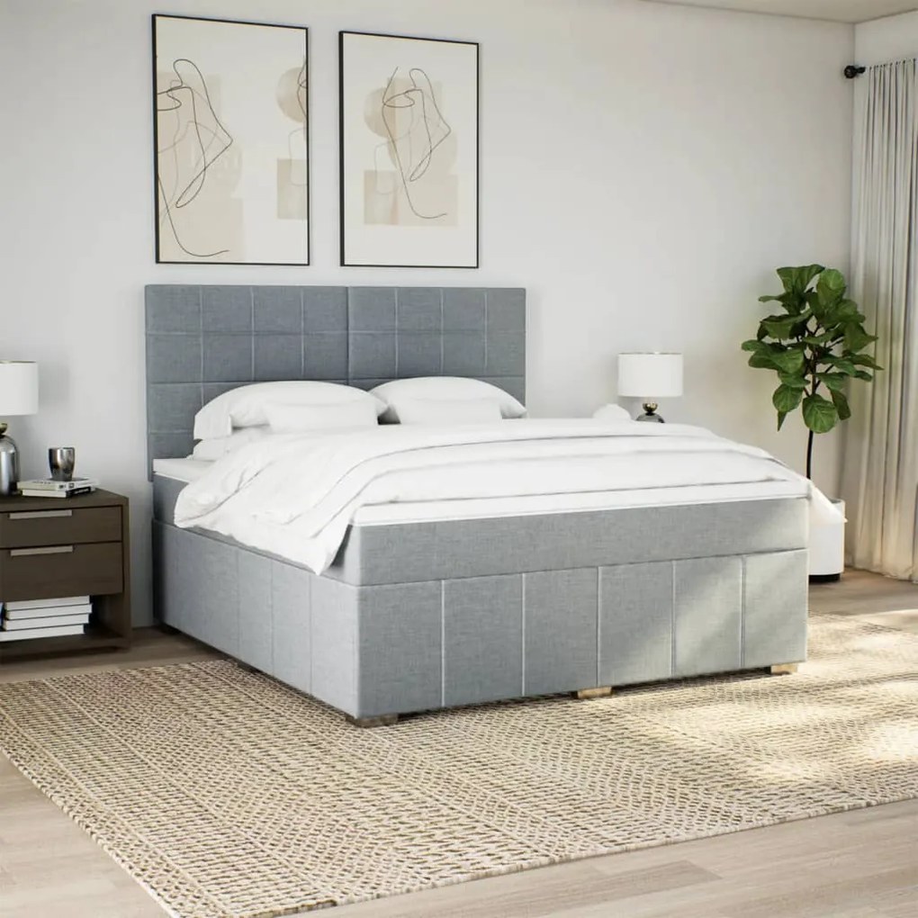 vidaXL Κρεβάτι Boxspring με Στρώμα Ανοιχτό Γκρι 180x200 εκ. Υφασμάτινο