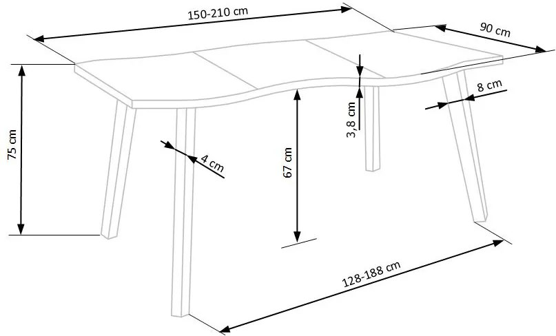 DICKSON ext. table DIOMMI V-CH-DICKSON_2-ST-150/210