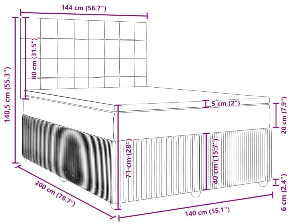 Κρεβάτι Boxspring με Στρώμα Σκούρο Γκρι 140x200 εκ. Βελούδινο - Γκρι