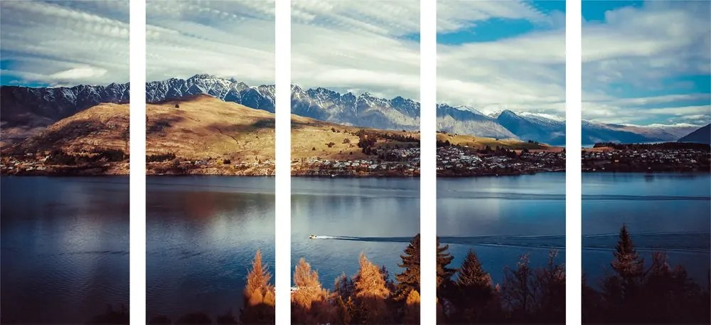 Εικόνα 5 μερών του ήλιου που δύει πάνω από τη λίμνη - 200x100