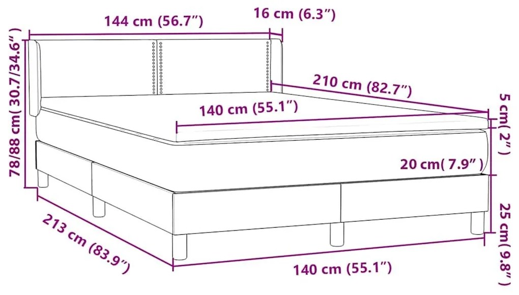 Κρεβάτι Boxspring με Στρώμα Ανοιχτό Γκρι 140x210 εκ. Βελούδινο - Γκρι