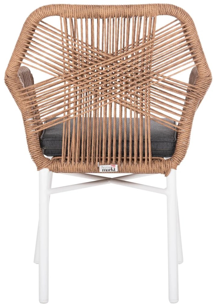 Καρέκλα - Πολυθρόνα TOPIN C6048.01 Λευκή Αλουμινίου με Ρ.Ε. Rattan Ανοιχτό Καφέ και Γκρί Μαξιλάρι 58x60x83Υ εκ. 58x60x83 εκ.