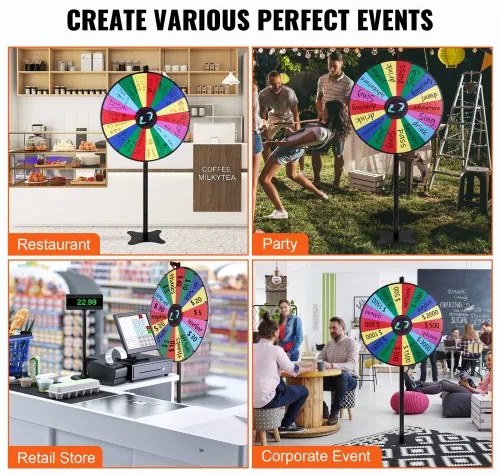 VEVOR 36 inch Spinning Prize Wheel, 18 Slots Spinning Wheel, Roulette Wheel with a Dry Erase and 2 Markers, Tabletop or Floor Standing Win Fortune Spin Games in Party Pub Trade Show Carnival